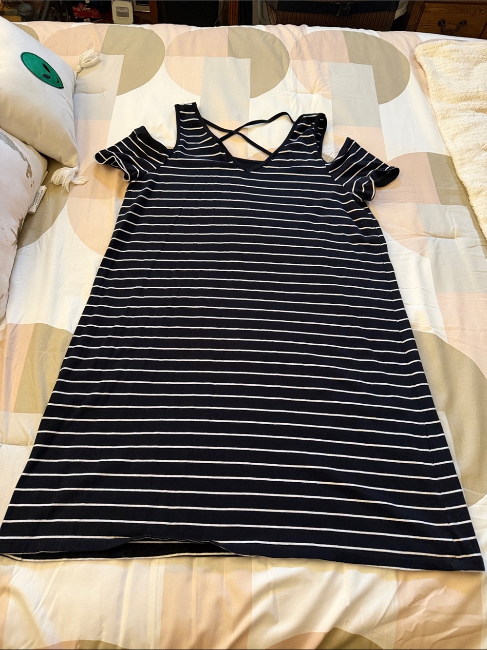 august silk Navy and White Striped Cold-Shoulder Maxi Dress